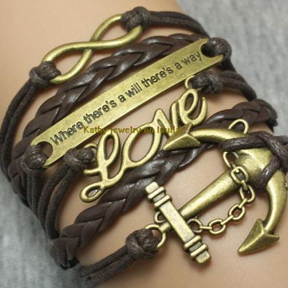 Anchor-love-motto-infinity Bracelet Charm Bracelet..
