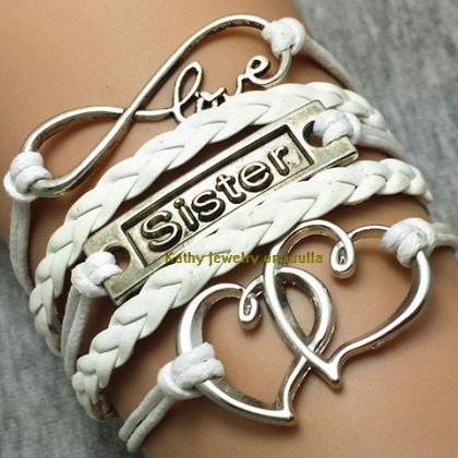 Charm Bracelet Infinity Love Heart White Braided..