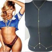 Rihanna body chain, gold chain body, body jewelry, jewelry beach, female charm,