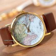 70% OFF, World Map Watch, Unisex Watch, Leather Watch ,World Map Watch Mens wrist watches Women Watches Christmas Gift,best sales 