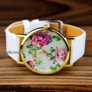 Floral Watch, Vintage Style Leather Watch, Women Watches, Unisex Watch, Boyfriend Watch