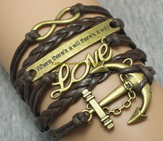 Anchor-love-motto-infinity Bracelet Charm Bracelet Brown Braided Leather Bracelet Fashion Personalized Wedding Gift Jewelry