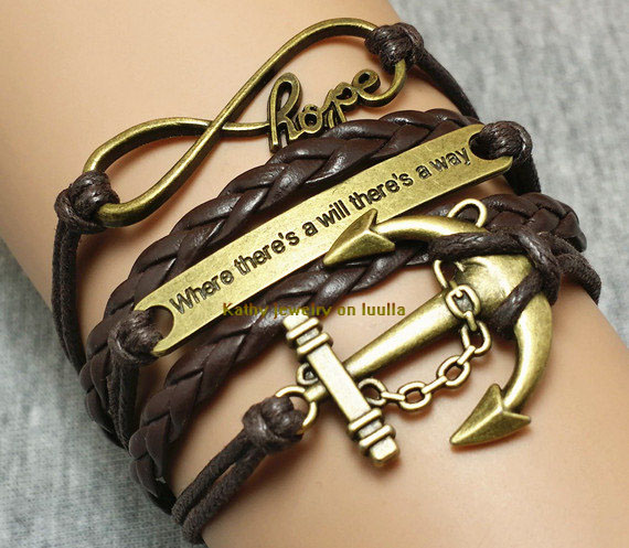 Infinityhope-motto-anchor Bracelet Charm Bracelet Brown Braided Leather Bracelet Fashion Personalized Gift Jewelry